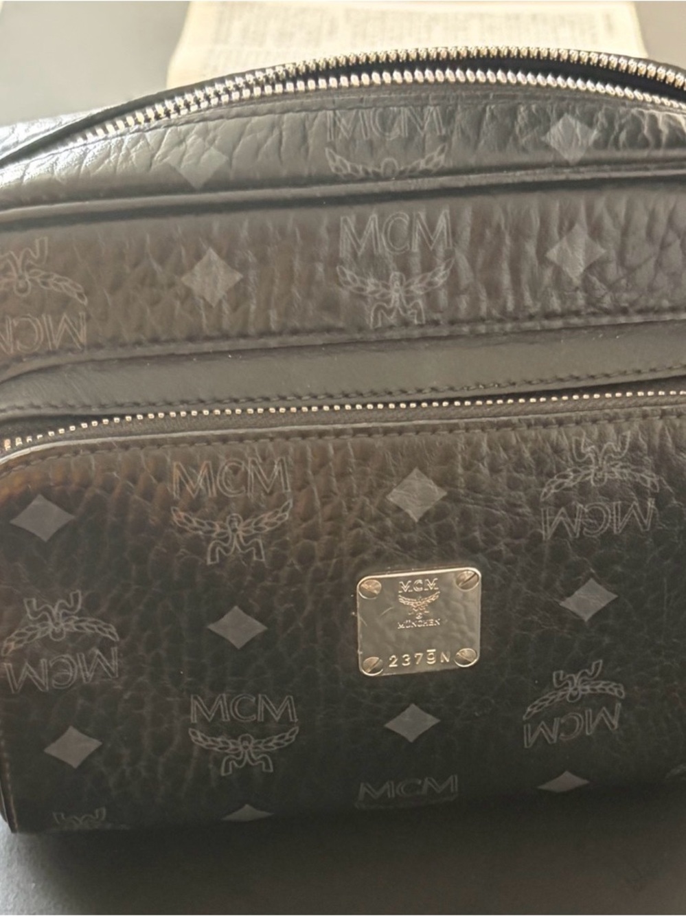 Unisex MCM Black Crossbody Bag with Silver Plaque